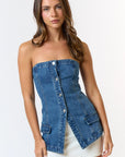 Dolly Denim Button Down Tube Top