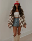 Aspen Cream & Tan Checkered Cardigan